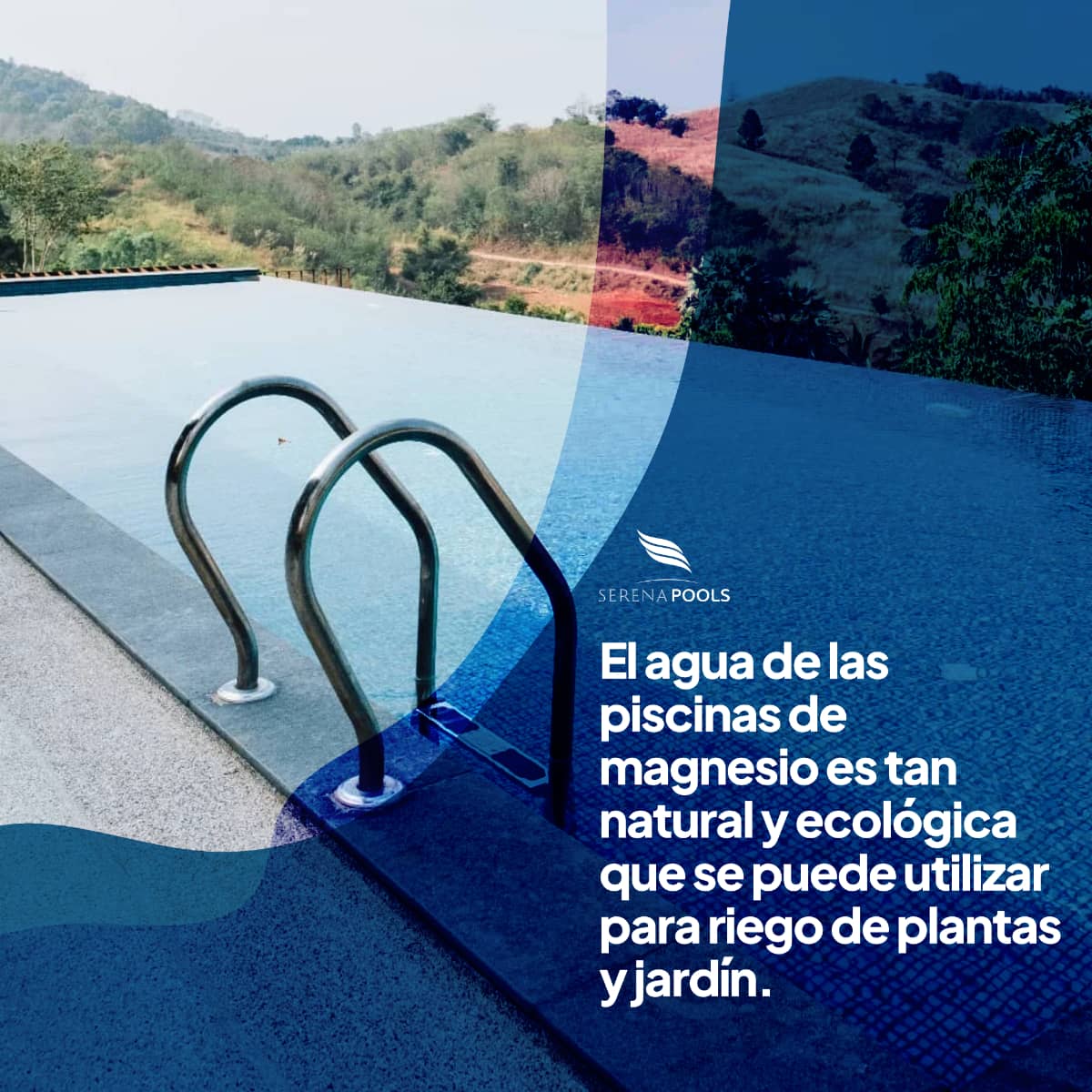 Piscina con agua mineralizada de magnesio y acabado moderno desbordante