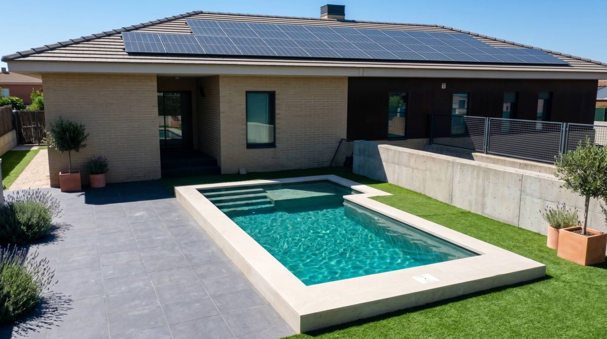 Instalación de placas solares en vivienda unifamiliar con piscina en Murcia.